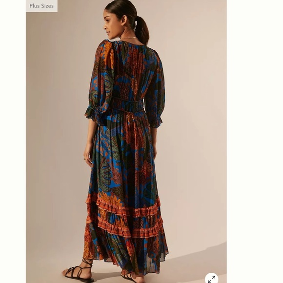 Anthropologie Farm Rio Blue puff sleeve maxi dress size XS - Picture 3 of 16